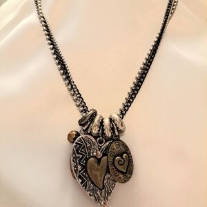 Layered Chain Necklace with Heart & Charm Pendants